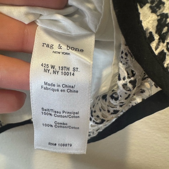 Rag & Bone Flavia Floral Print Off The Shoulder Eyelet Top Black White Size S - Picture 7 of 9